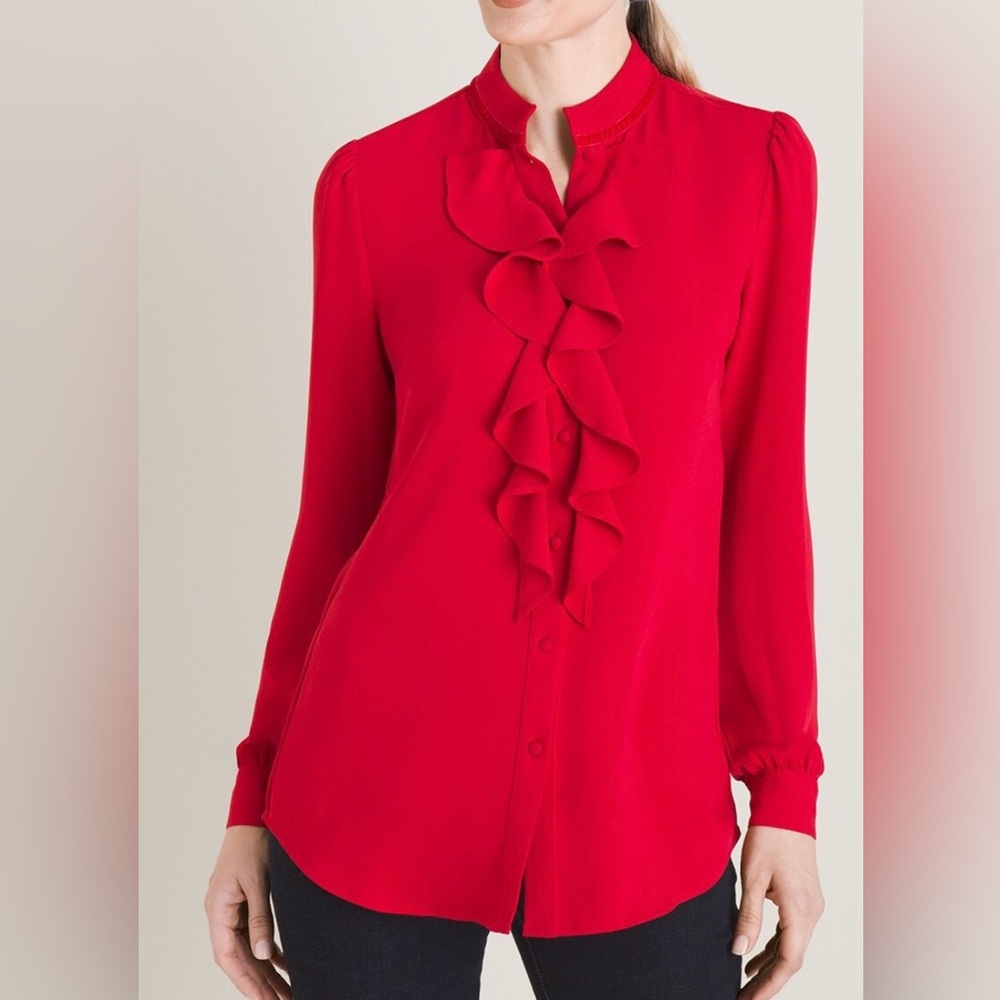 Chico’s Ruffle Neck Blouse Chico’s size 3 16/18 NWOT True Red